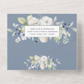 Stofblauw Salie Groen Winter Bloemen Bruiloft All In One Uitnodiging (Achterkant)