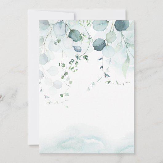 Stofblauw & Saliegroen Eucalyptus Bruiloft Kaart (Achterkant)