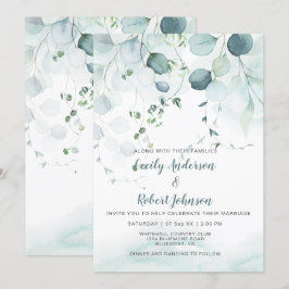 Stofblauw & Saliegroen Eucalyptus Bruiloft Kaart
