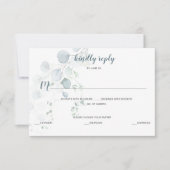 Stofblauw & Saliegroen Eucalyptus Maaltijdselectie RSVP Kaartje (Voorkant)