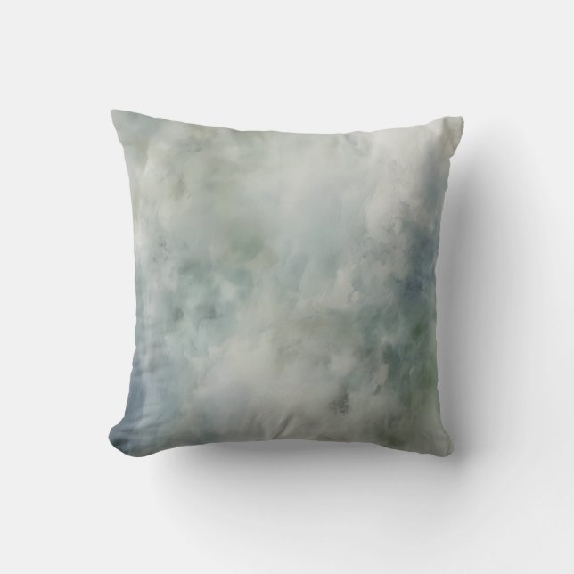 Stofblauw Saliegroen Wit Aquarel Abstract 16 Kussen (Voorkant)