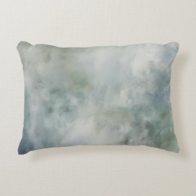 Stofblauw Saliegroen Wit Aquarel Abstract Accent Kussen (Voorkant)