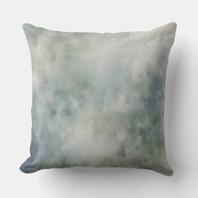 Stofblauw Saliegroen Wit Aquarel Abstract Kussen (Voorkant)