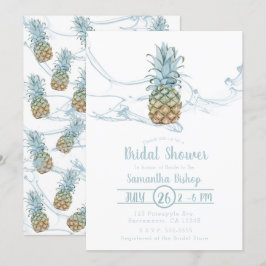 Stofblauw sappige ananas zomer bruidsdouche kaart