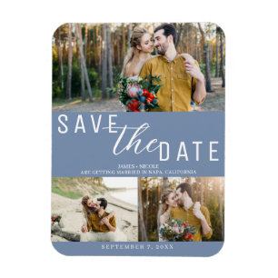 Stofblauw Save the Date Trouw 3 foto's Magneet