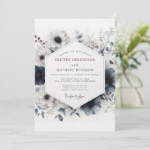 Stofblauw Somber Botanisch Huwelijk Kaart (Staand voorkant)