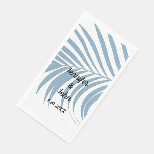 Stofblauw Tropische Palmboomblad Cute Trouwdag Servet (Hoek)