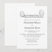 Stofblauw uitnodiging met schets van de locatie (Voorkant / Achterkant)