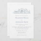 Stofblauw uitnodiging met schets van de locatie (Voorkant / Achterkant)