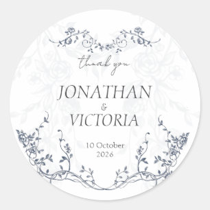 Stofblauw Vintage Bloem Bruiloft Bedankt Stickers