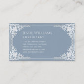 Stofblauw Vintage Elegant Script Calligrafie Visitekaartje (Achterkant)