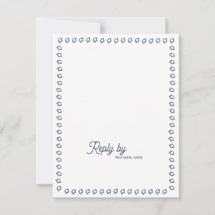 Stofblauw Vintage Monogram QR Code Huwelijks RSVP  Kaartje