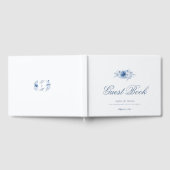 Stofblauw Waterverf Bloem Bruiloft Gastenboek (Volledig)