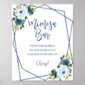 Stofblauw Waterverf Bloem Mimosa Bar Bord Poster (Voorkant)