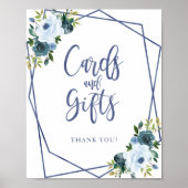 Stofblauw Waterverf Bloemkaarten en -cadeaus Bord Poster (Voorkant)