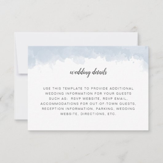 Stofblauw waterverf huwelijksdetails info kaart (Voorkant)