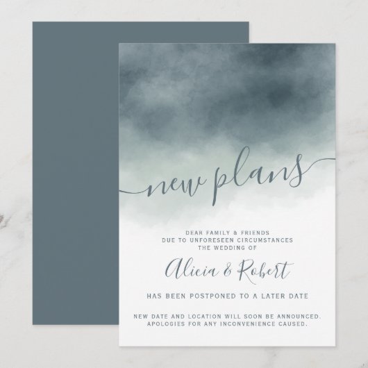 Stofblauw waterverf ombre uitgestelde nieuwe plann kaart (Voorkant / Achterkant)