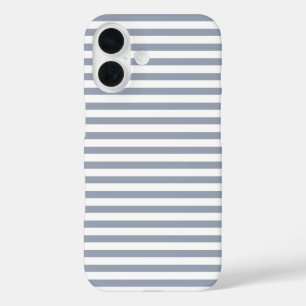 Stofblauw & Wit Moppig Horizontaal Gestreept iPhone 16 Hoesje