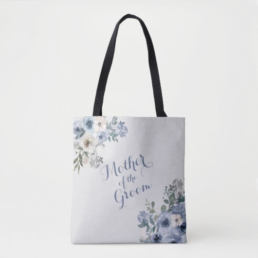 Stofblauw Witte Bloem Moeder van de Bruidegom Tote Bag (Voorkant)