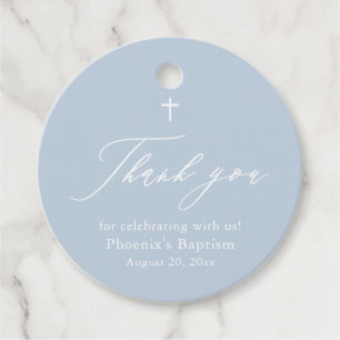 Stofblauw Witte Kruis Jongen Doop Favor Tags Bedankjes Labels