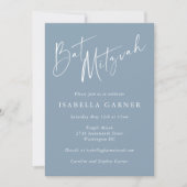 Stofblauw Witte Script Moderne Bat Mitzvah Meisje Kaart (Voorkant)