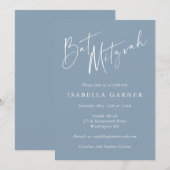 Stofblauw Witte Script Moderne Bat Mitzvah Meisje Kaart (Voorkant / Achterkant)