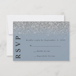 Stofblauw & Zilver Glitter Trouw RSVP Kaart