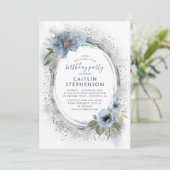 Stofblauw Zilveren Glitter Bloemige Verjaardagsfee Kaart (Staand voorkant)