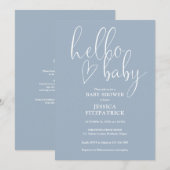 Stofblauwe All In One QR Code Hallo Baby Shower Kaart (Voorkant / Achterkant)