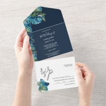 Stofblauwe Aquarel Bloemen Op Marineblauw