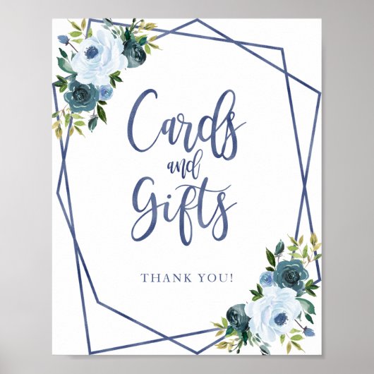 Stofblauwe Aquarel Bloemkaarten en -cadeaus Bordje Poster (Voorkant)
