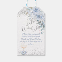 Stofblauwe Aquarelrozen Wijn Wensput Cadeaulabel