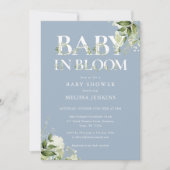 Stofblauwe baby in bloei Groene baby shower Kaart (Voorkant)