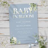 Stofblauwe baby in bloei Groene baby shower Kaart