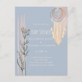 Stofblauwe Baby Shower Boho Briefkaart