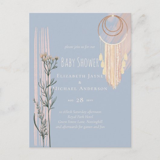 Stofblauwe Baby Shower Boho Briefkaart (Voorkant)