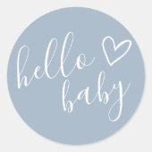 Stofblauwe Baby Shower voor Jongen Hallo Baby Ronde Sticker (Voorkant)