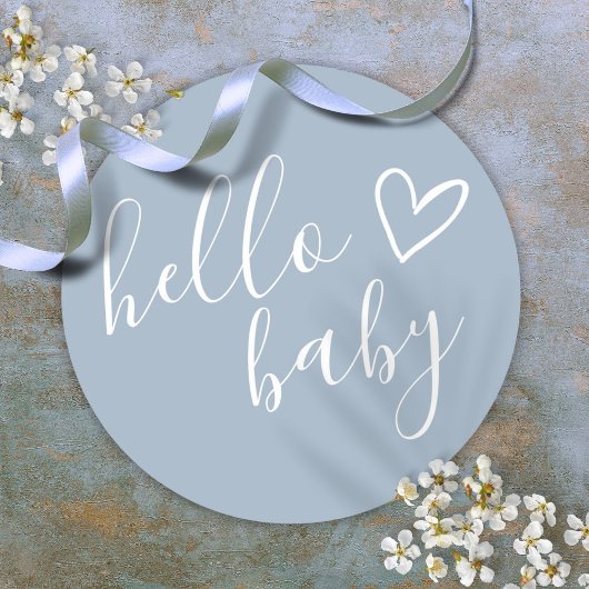 Stofblauwe Baby Shower voor Jongen Hallo Baby Ronde Sticker