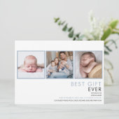 Stofblauwe Babyjongen 3 Foto Geboorte  Aankondiging (Staand voorkant)