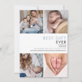 Stofblauwe babyjongen modern geboorteaankondigings aankondiging (Voorkant)