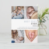 Stofblauwe babyjongen modern geboorteaankondigings aankondiging (Staand voorkant)