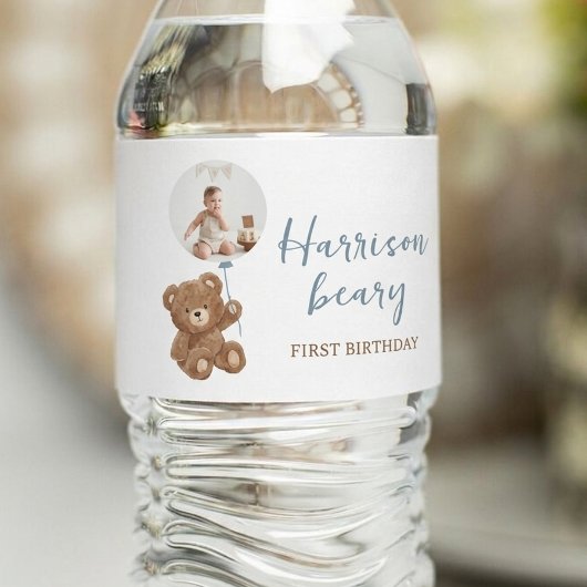 Stofblauwe Beer Foto Waterfles Labels Etiket