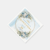 Stofblauwe bloem goud boho Quinceañera servetten (Hoek)