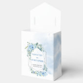 Stofblauwe bloemen en zilveren geometrisch lijst bedankdoosjes (Geopend)