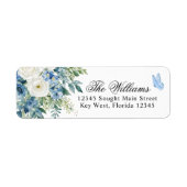 Stofblauwe Bloemen Retouradreslabels Etiket (Voorkant)