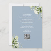 Stofblauwe bloemenslinger QR-code bruiloft Save The Date (Achterkant)
