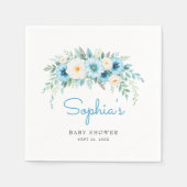 Stofblauwe bloemige baby shower-feest servet (Voorkant)