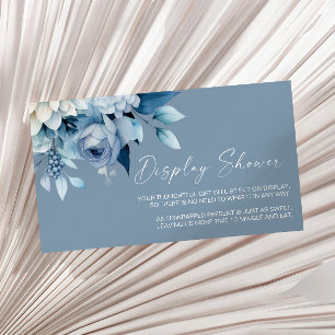 Stofblauwe bloemige babyshower geschenkdisplay Sho Informatiekaartje