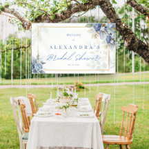 Stofblauwe Bloemige Bruidsaanduiding Banner