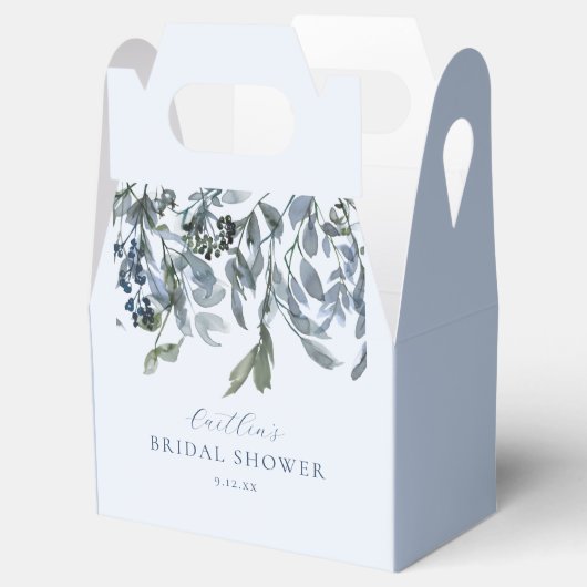 Stofblauwe bloemige bruidsdouche bedankdoosjes (Geopend)